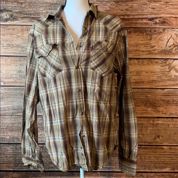 Levi's Tops - Levi’s• Snap Button Yellow & Brown Rustic Top